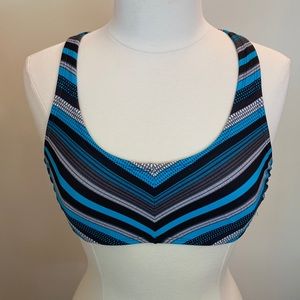 Mossimo Striped Black Teal Gray Racer Tie Back Bikini Top Size Medium